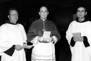L to R: Friar Basil Westendick, Archbishop Joseph Bernardin, and Fr. Joe Rigali