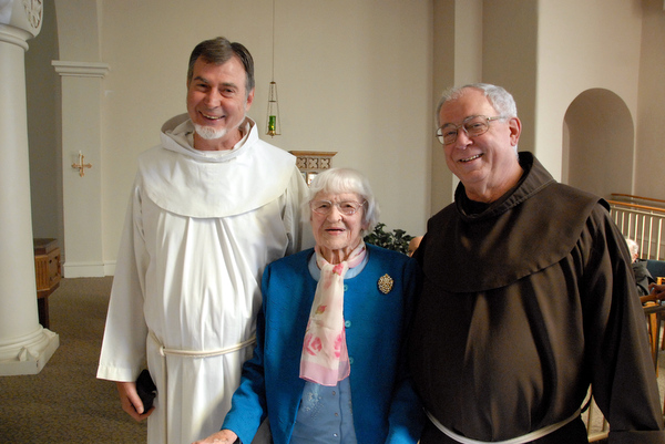 Fr. Carl at St. Anthony Shrine with his mother Florence, and brother Max, also a Franciscan friar.