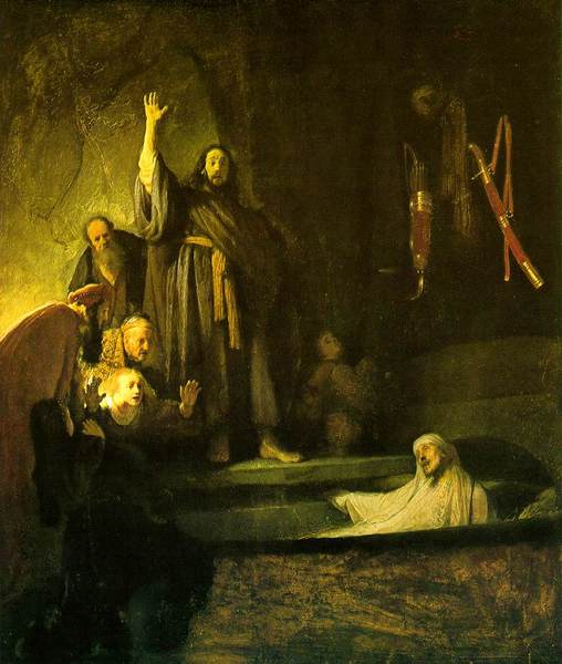 The Raising of Lazarus by Rembrandt (1630) Public Domain